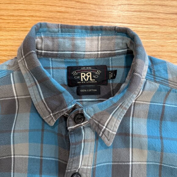 Double RL RRL Blue/Grey Flannel Large - Picture 3 of 12